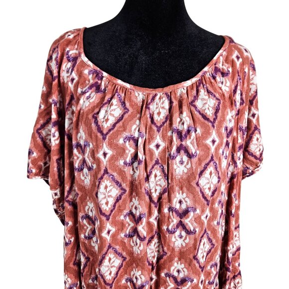 Knox Rose Womens 1X Puff Short Sleeve Tiered A-Line Dress Boho Rust & White - Picture 5 of 11